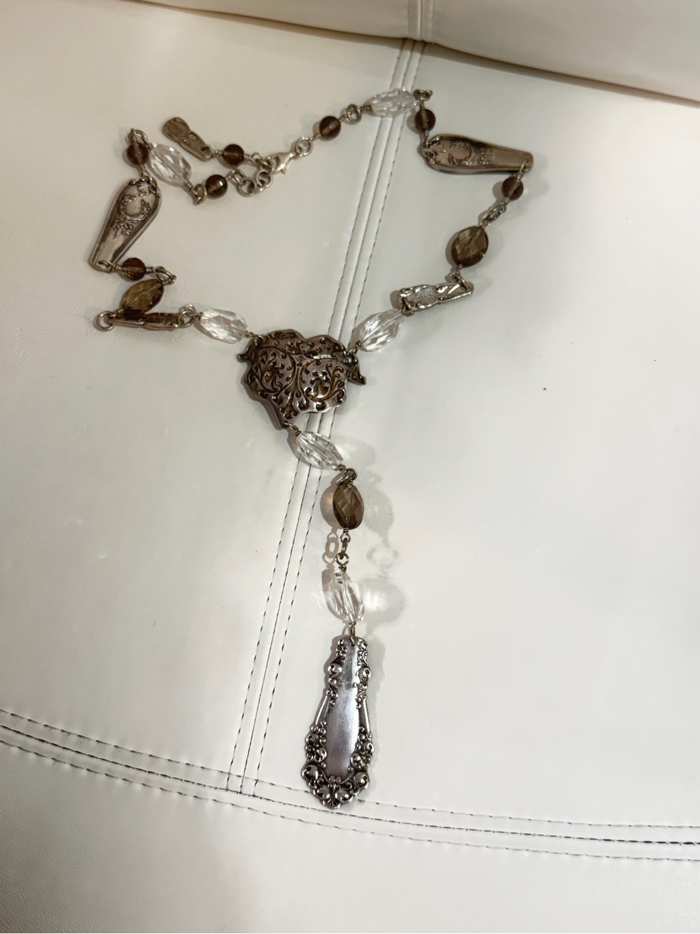 Lady Forge stail Vintage-Style Silver 925  Filigree & Clear Bead Y-Necklace.